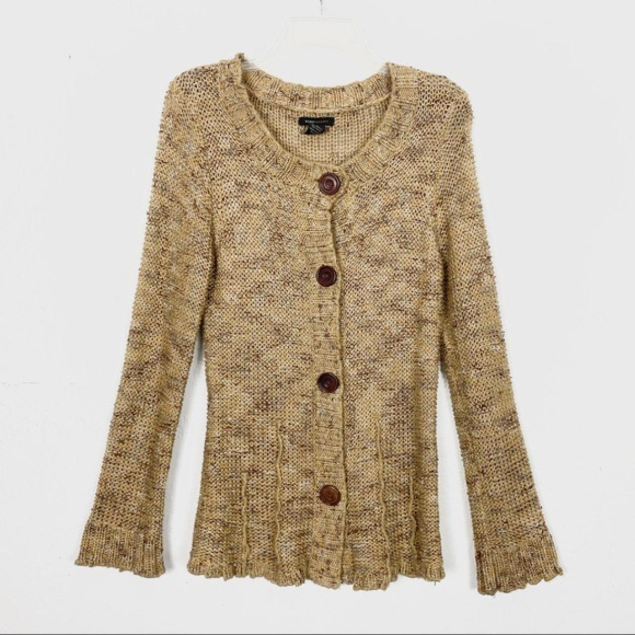 BCBGMaxazria Tan Multicolor Chunky Knit Cardigan Depop