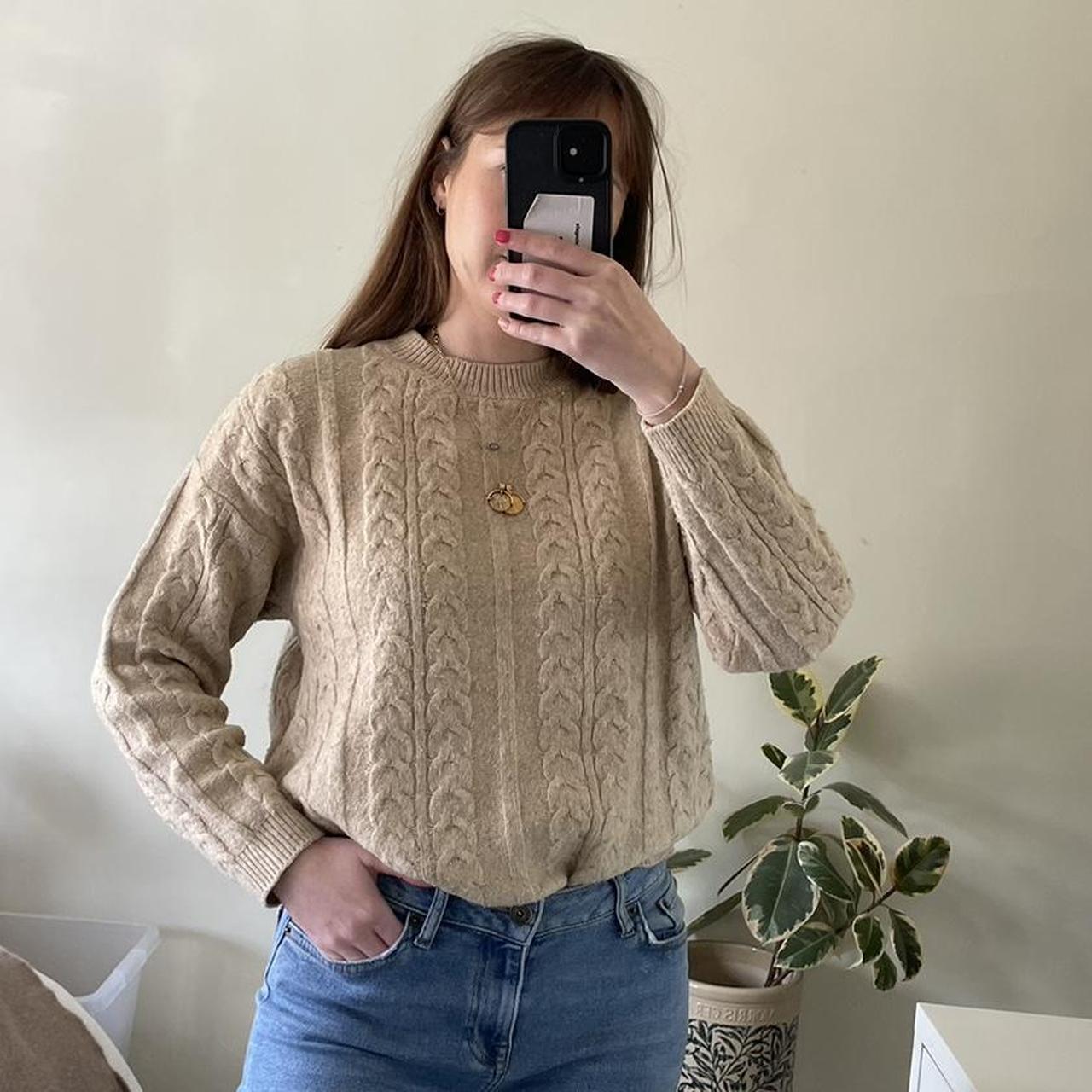 MANGO beige/brown knitted jumper. Size S. Worn a few... Depop