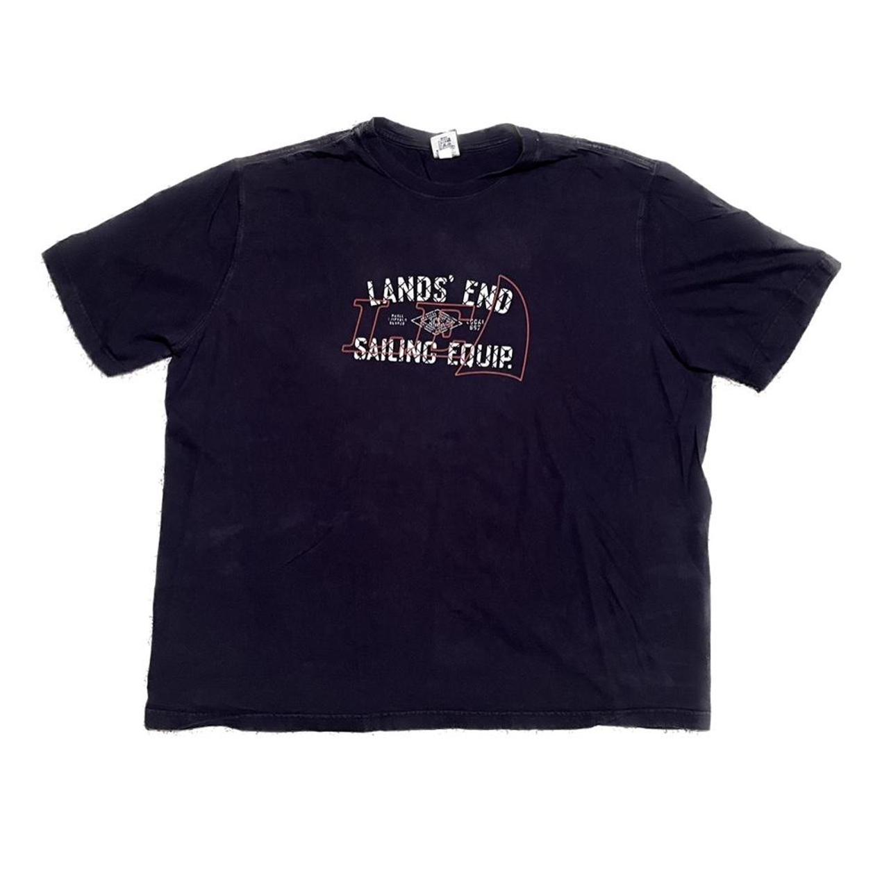 Lands' End Men's Navy and Red T-shirt | Depop