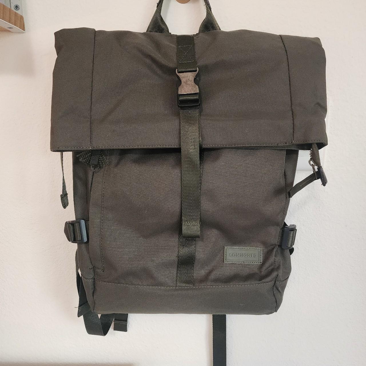 Army Green Consigned RollTop Laptop Backpack for... Depop