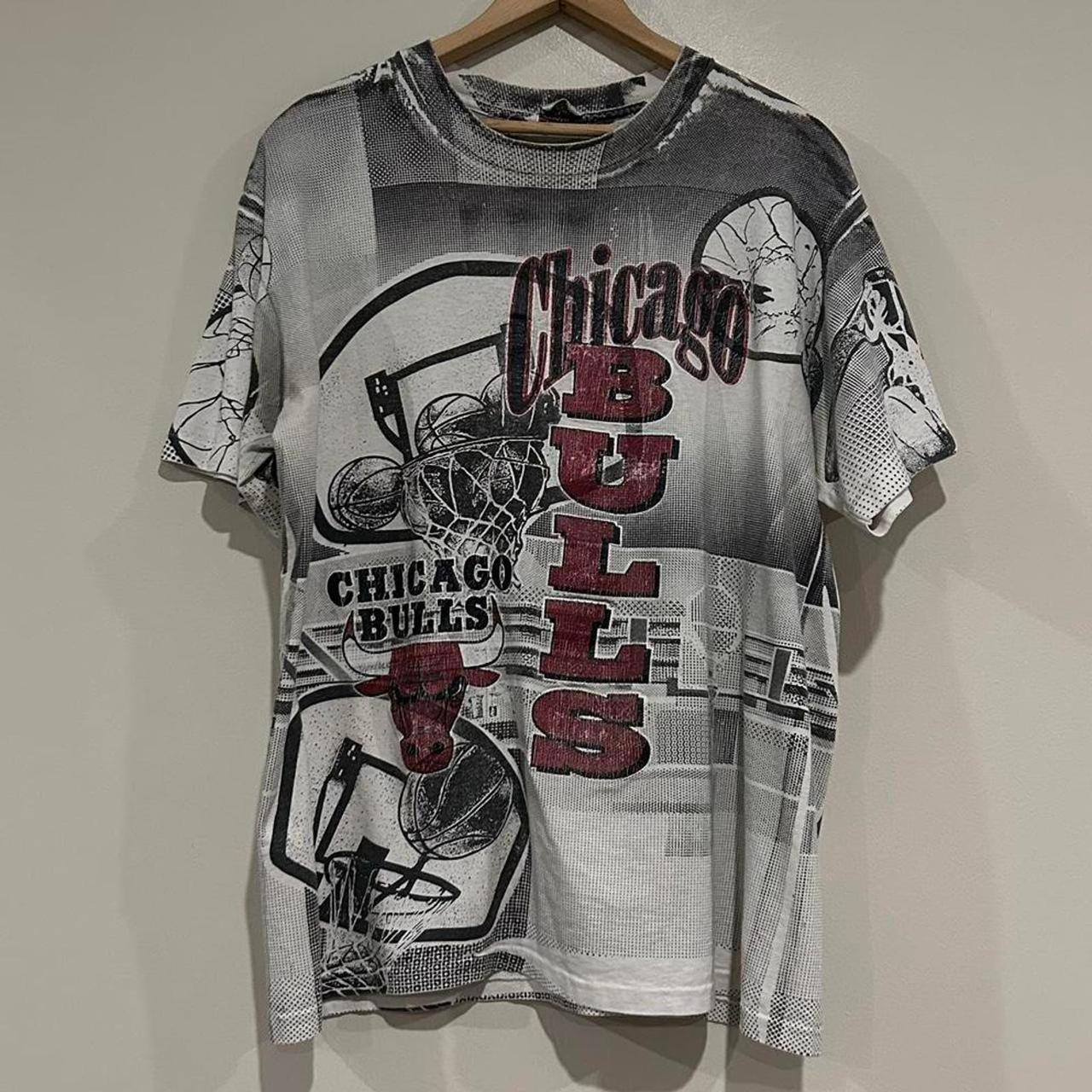 Vintage Chicago Bulls All Over Print Tee Shirt L -... - Depop