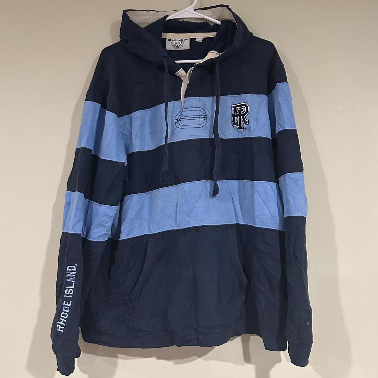 Champion Rhode Island Rams Striped Hoodie L 23.5. Depop