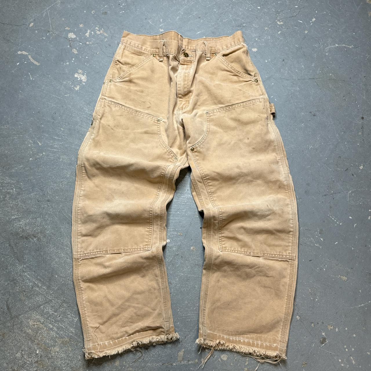 Vintage 80s-90s cream carhartt double knees. Measure... - Depop