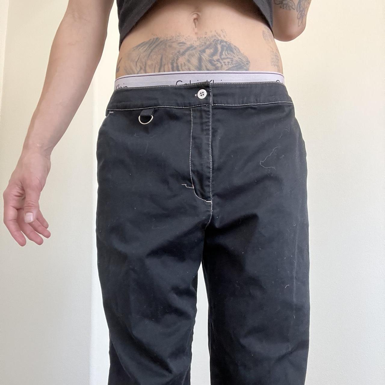 Incredible y2k low rise contrast stitch rave pants!!... - Depop