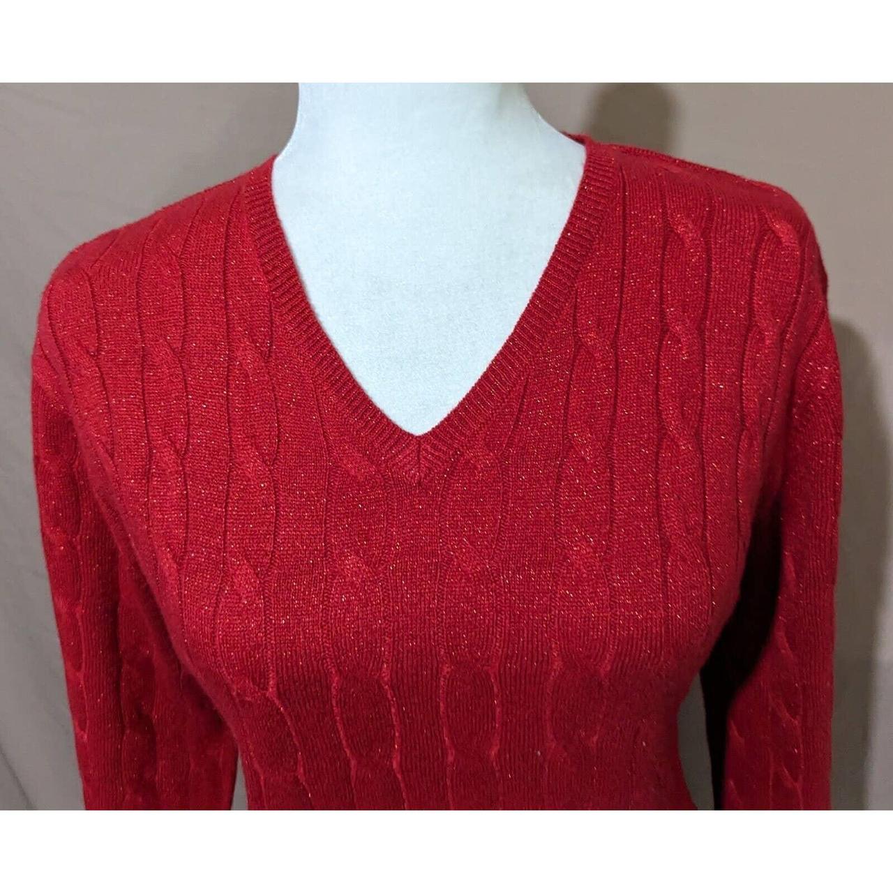 Vintage Croft & Barrow Red Cable Knit Metallic... - Depop