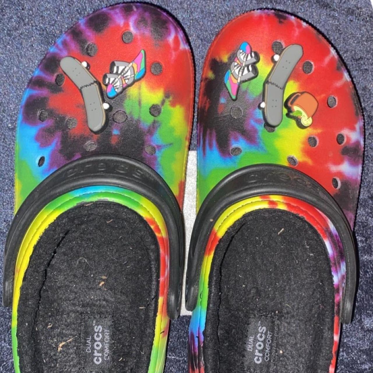 rainbow fuzzy crocs w croc charms branded for. Depop
