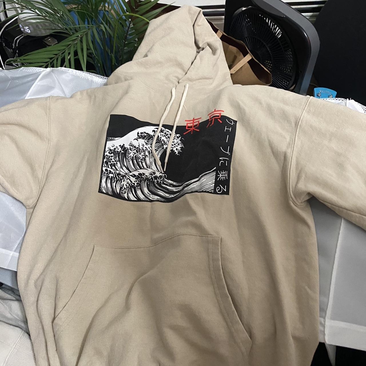 Wave of Kanagawa Hoodie Tan - Depop