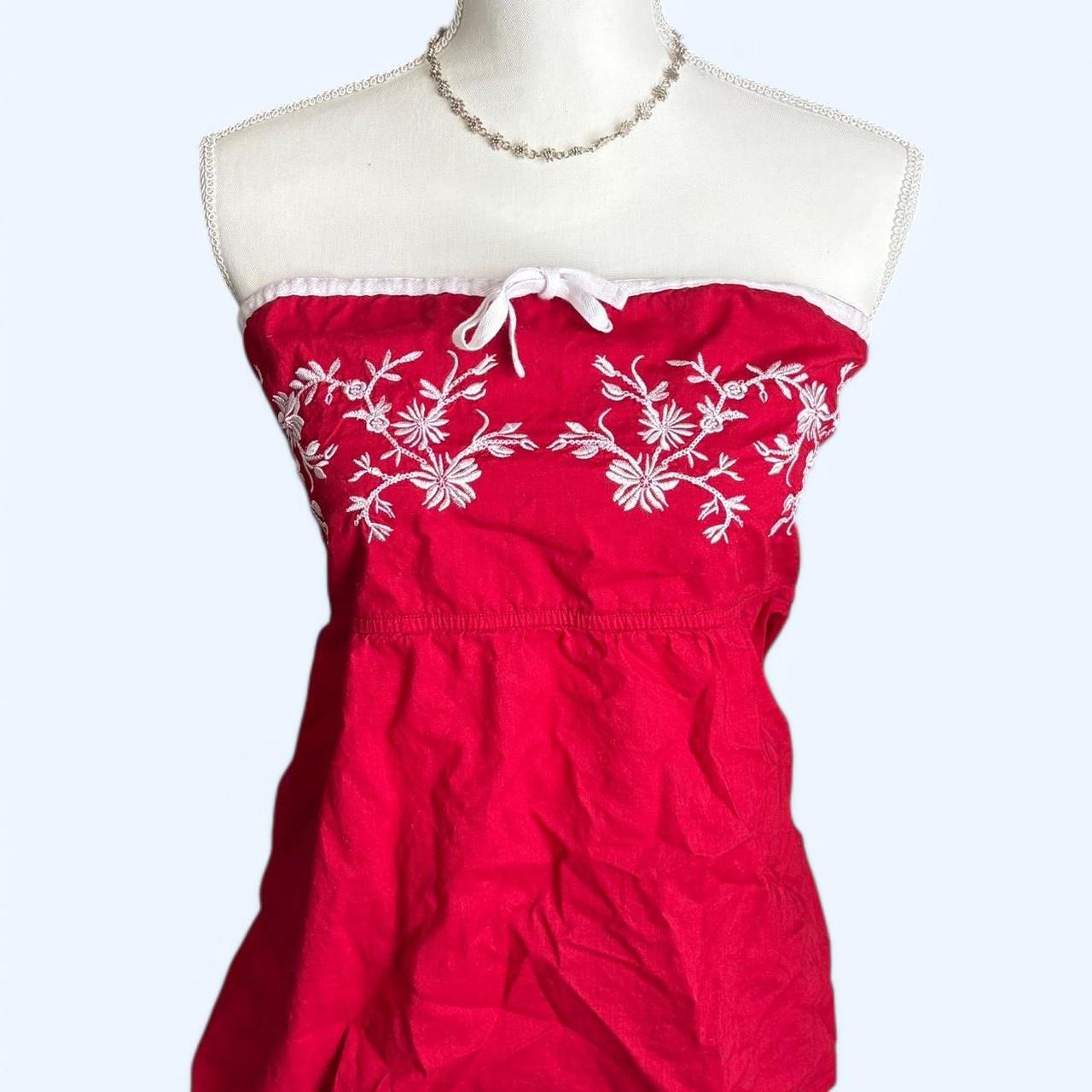 Women's Crop top - Red - L – Red and white embroi… - image 1