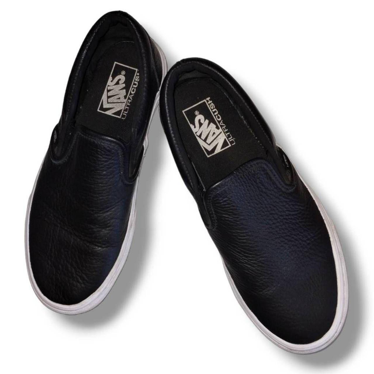 Black leather vans womens slip on best sale