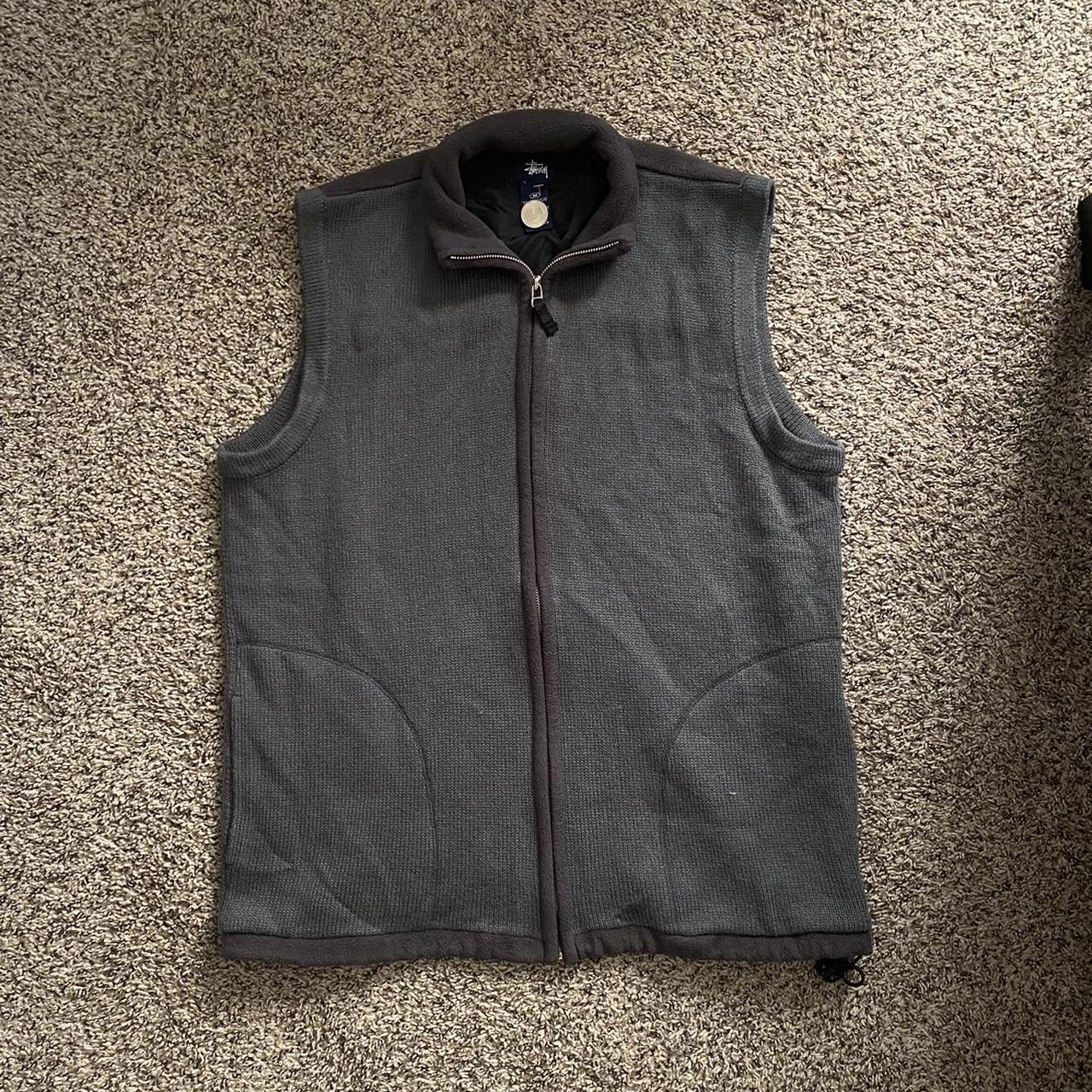 Stüssy Men's Grey and Black Gilet | Depop