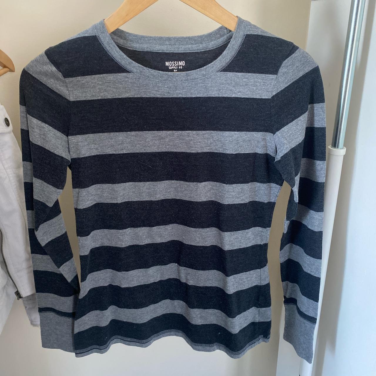 Black and Grey Striped Longsleeve Brand Mossimo Size... - Depop