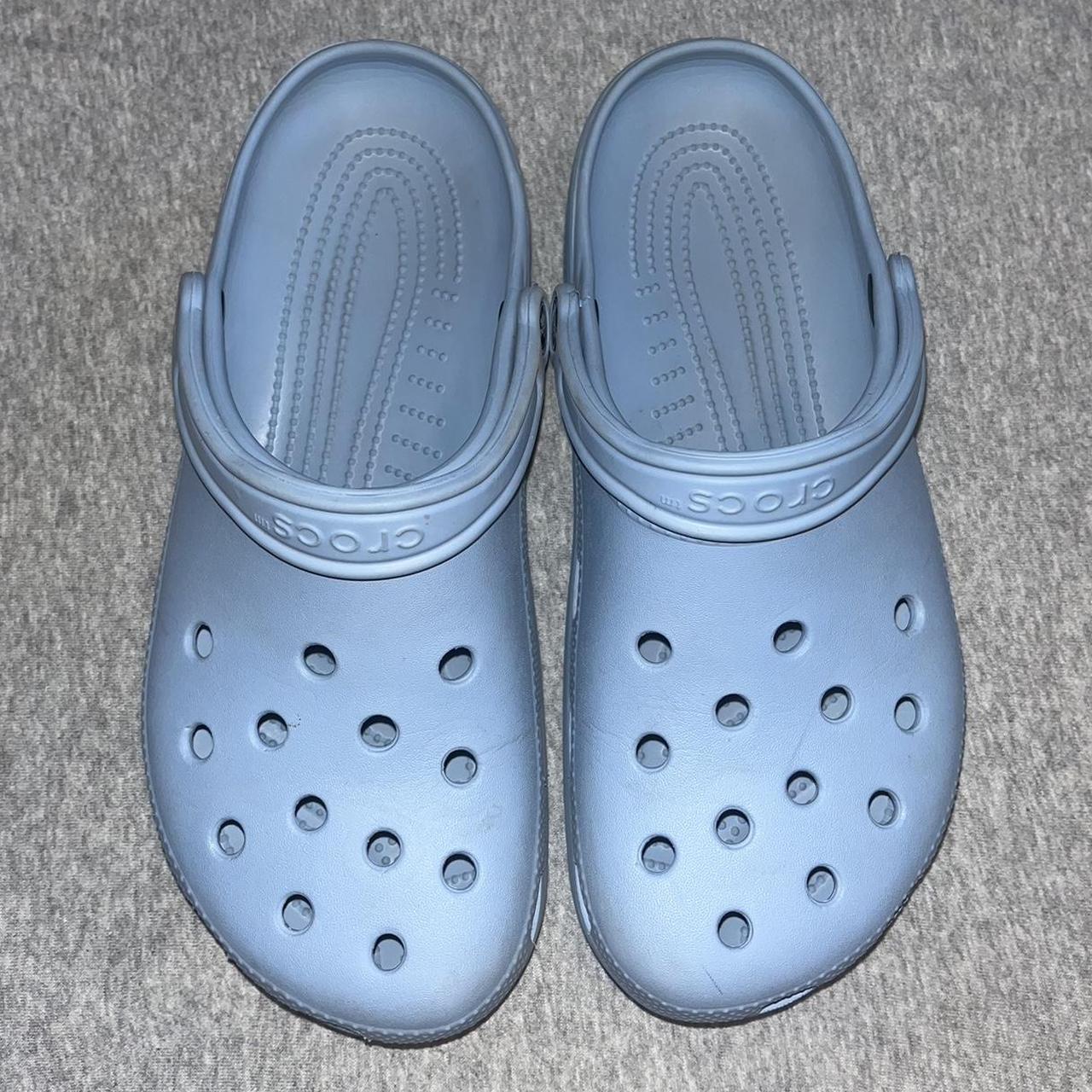 lined crocs light blue