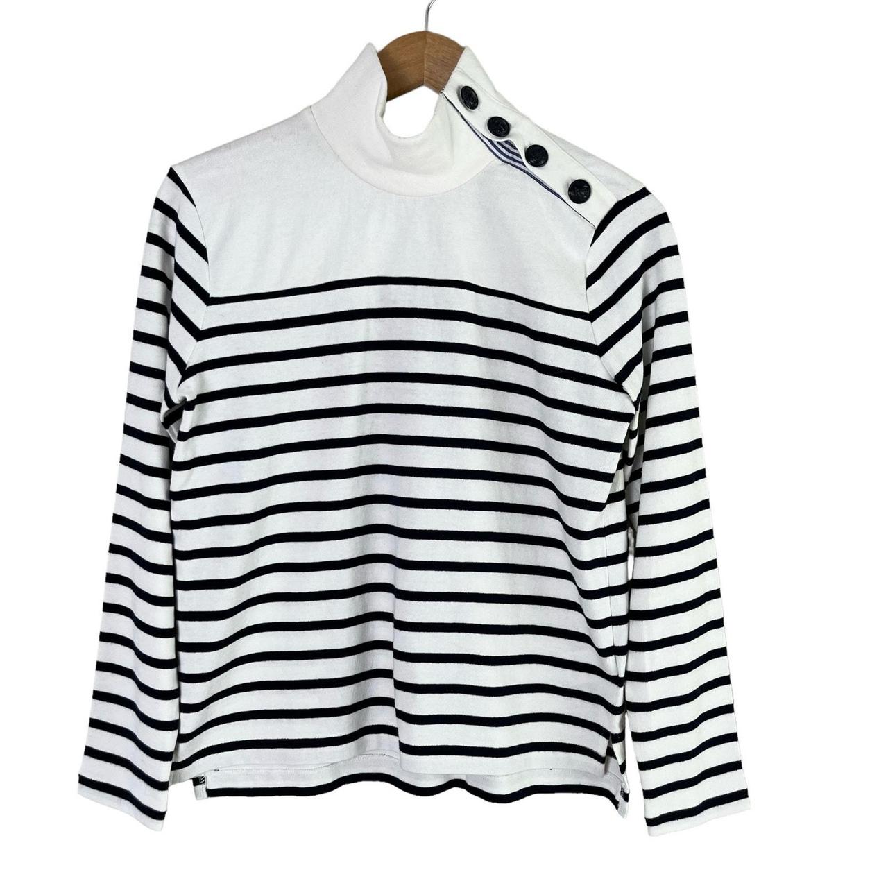 J.Crew Mockneck Button Shoulder Nautical Navy Stripe