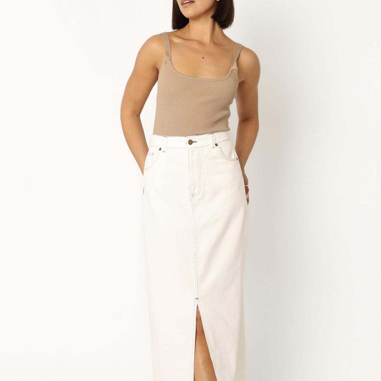 Rana denim midi skirt white #midiskirt #denimskirt... - Depop