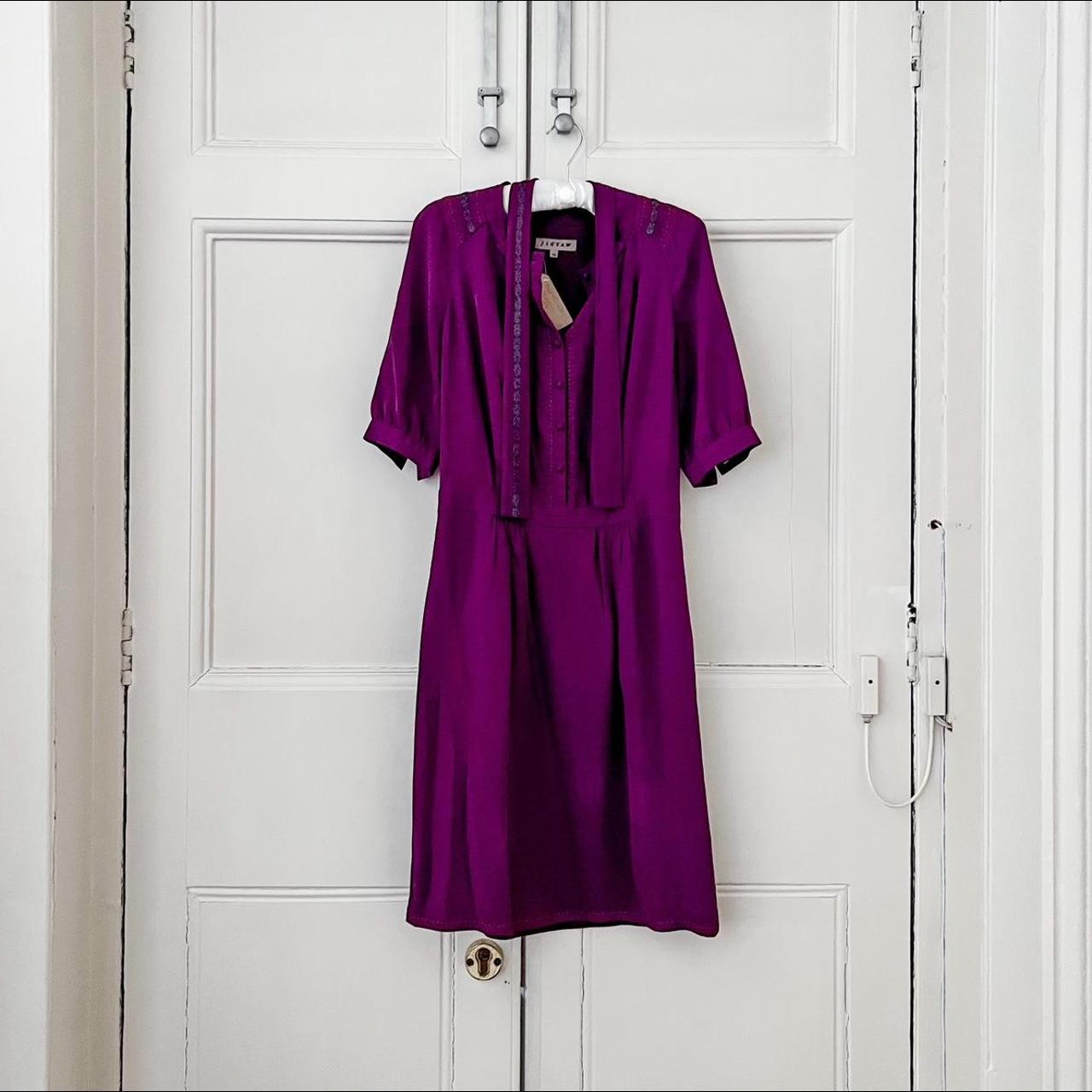 Jigsaw Purple Short Sleeve Maxi Dress With Metallic... Depop
