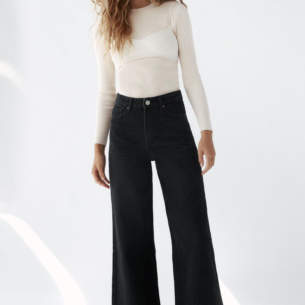 ZARA Super Wide Leg Full Length Jeans Black Depop