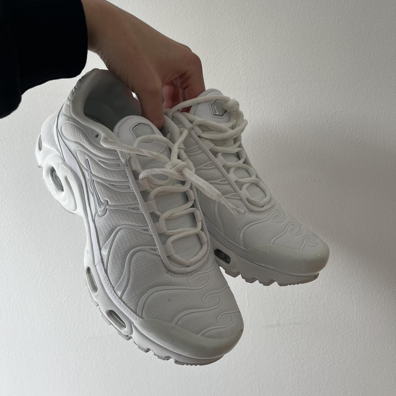 All white Nike tns, minor wear, worn about 3 times... - Depop