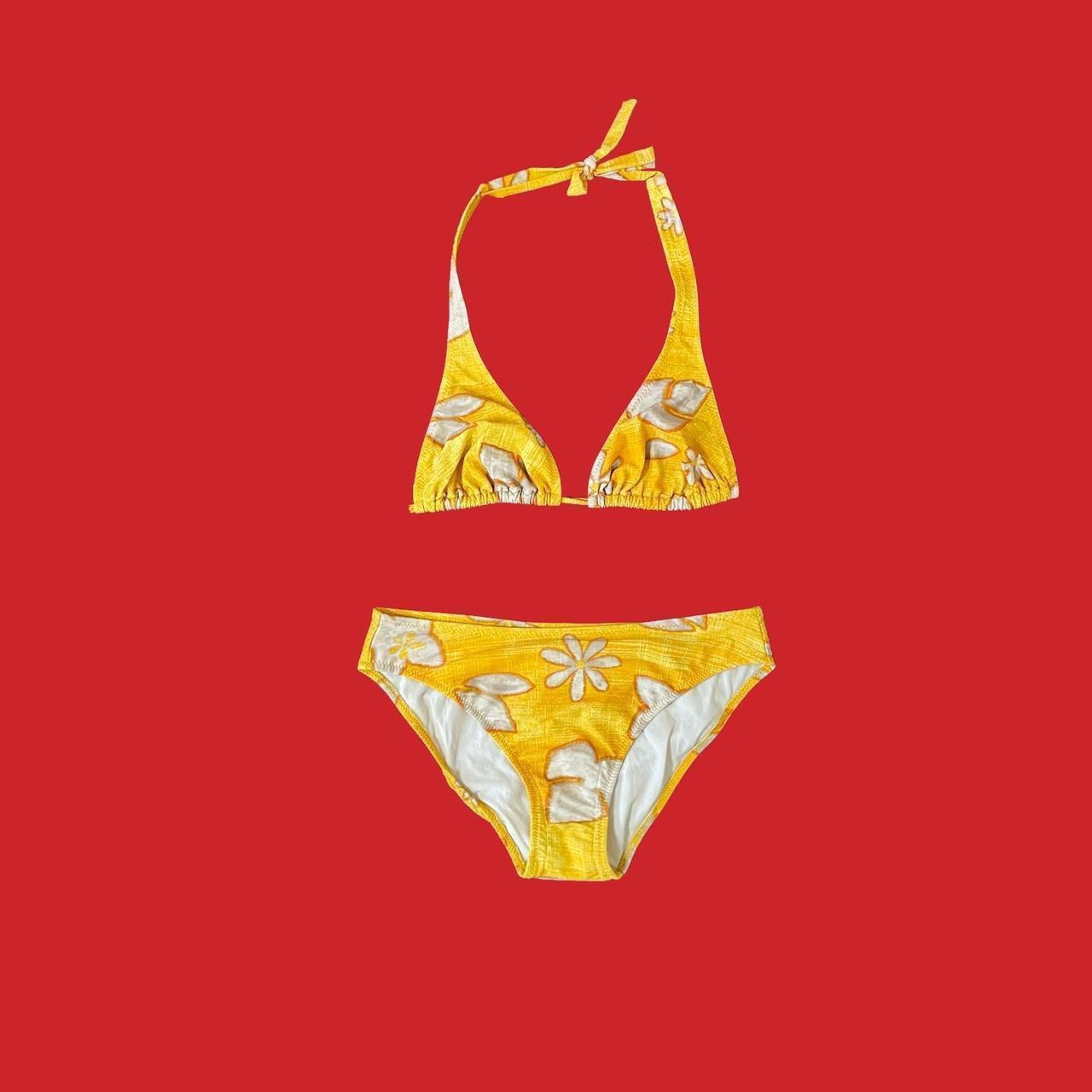 Vintage 2000s yellow hibiscus bikini by Miss... Depop