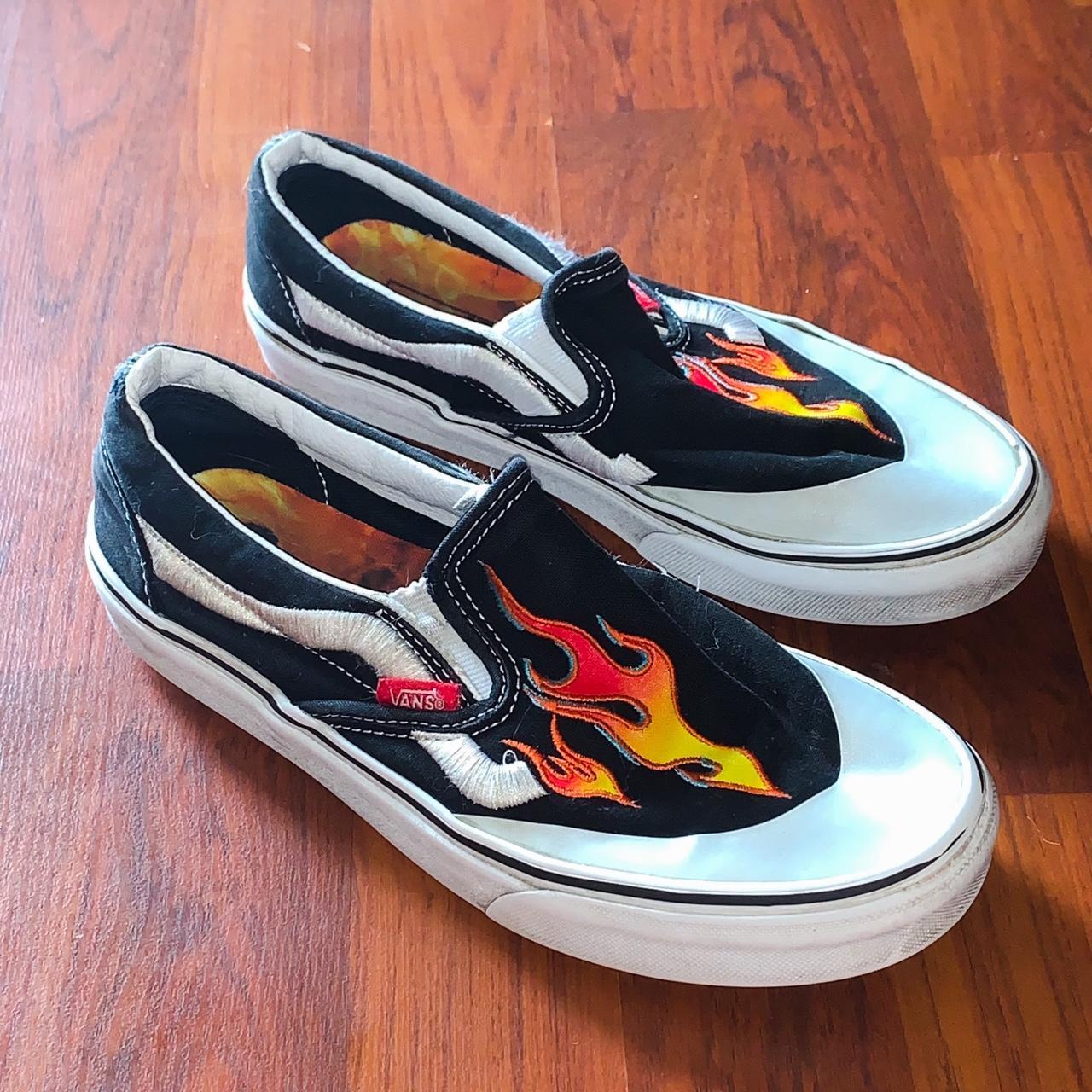 Hot Flame Shoes Custom Vans Black Slip On Shoes