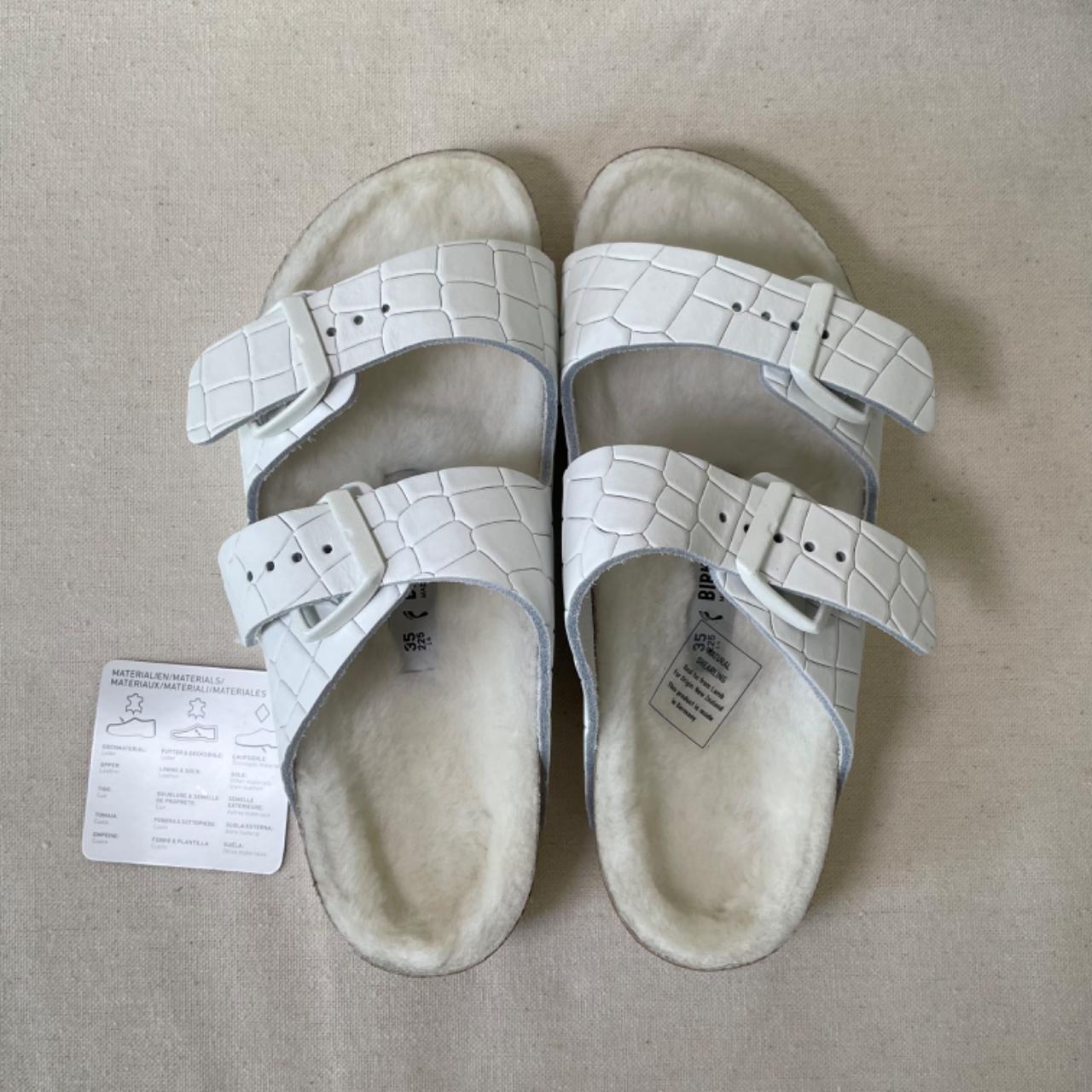 Birkenstock Arizona Shearling White Croc-Embossed | Depop