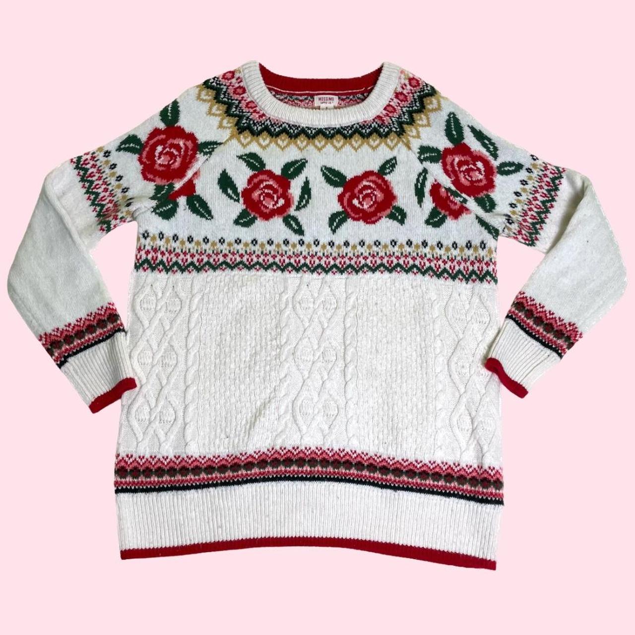 Festive Rose Pattern Sweater | Adorable sweater to... - Depop