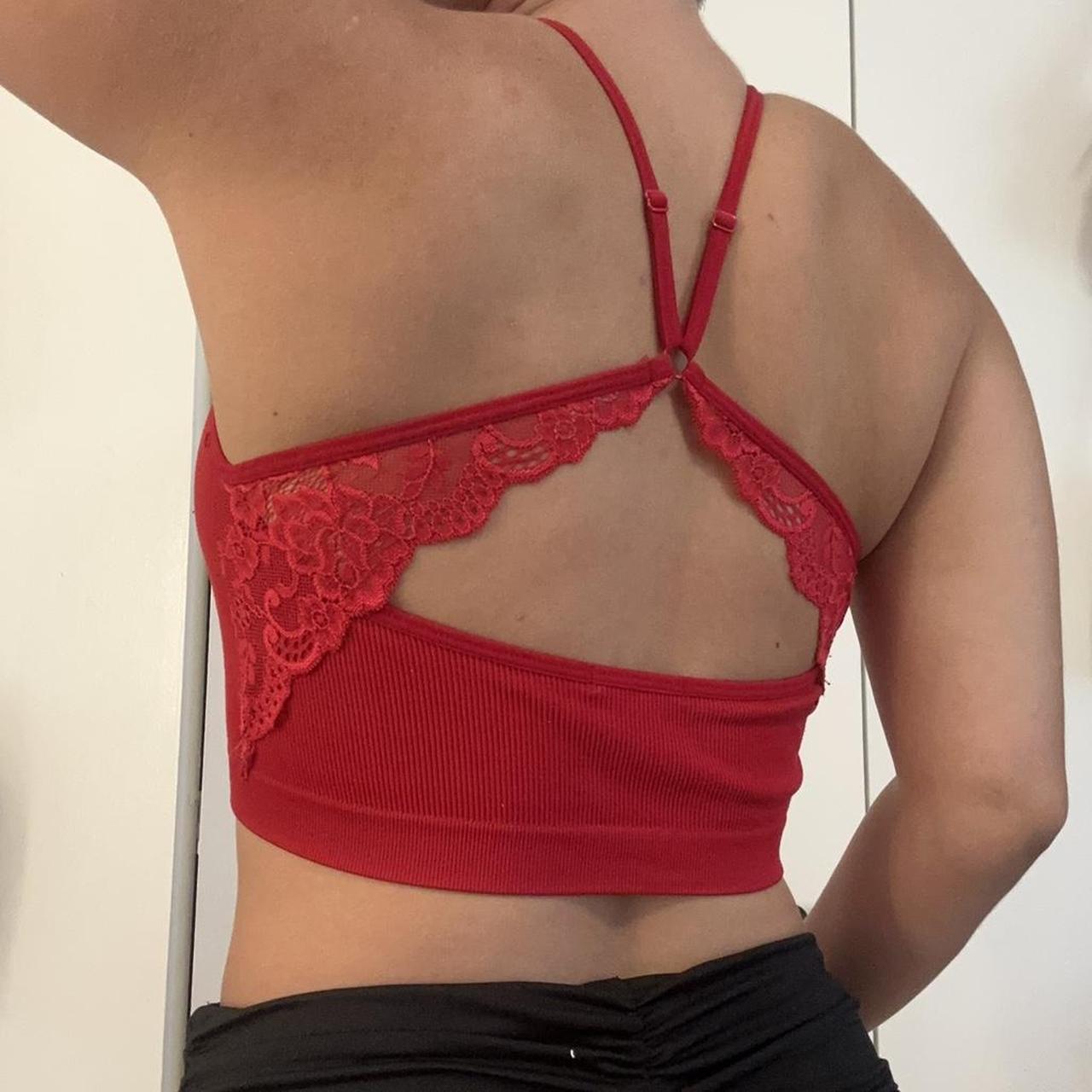 red lace back stretchy bralette tank top #lace - Depop