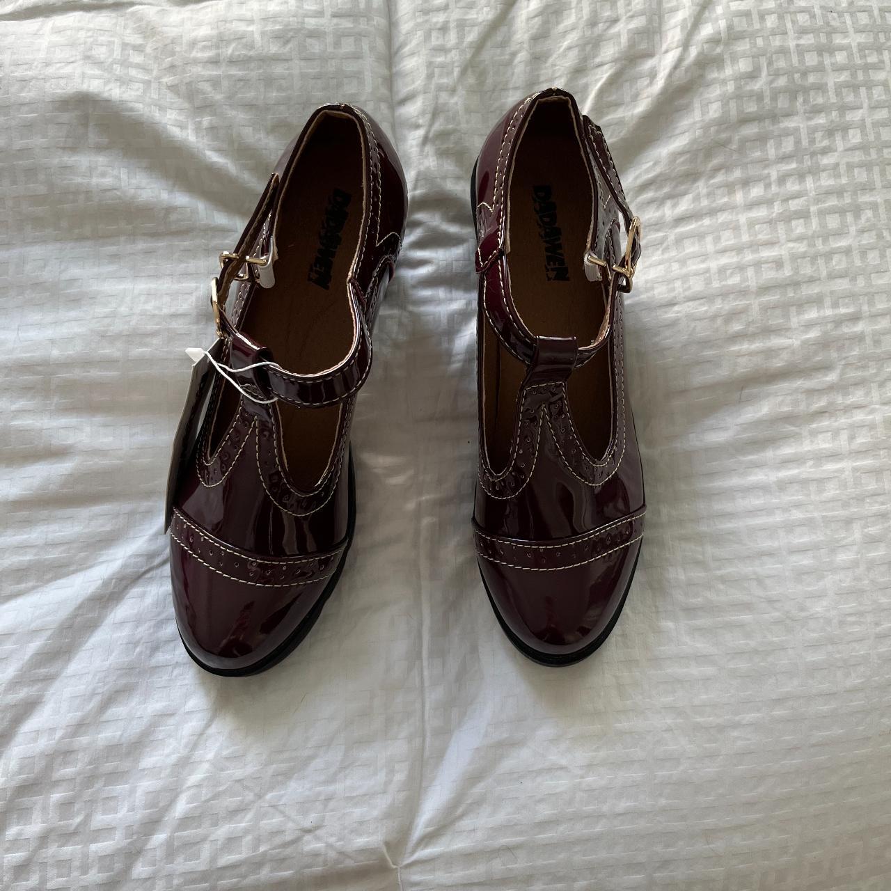 burgundy mary jane coquette heels fits 7.5... - Depop