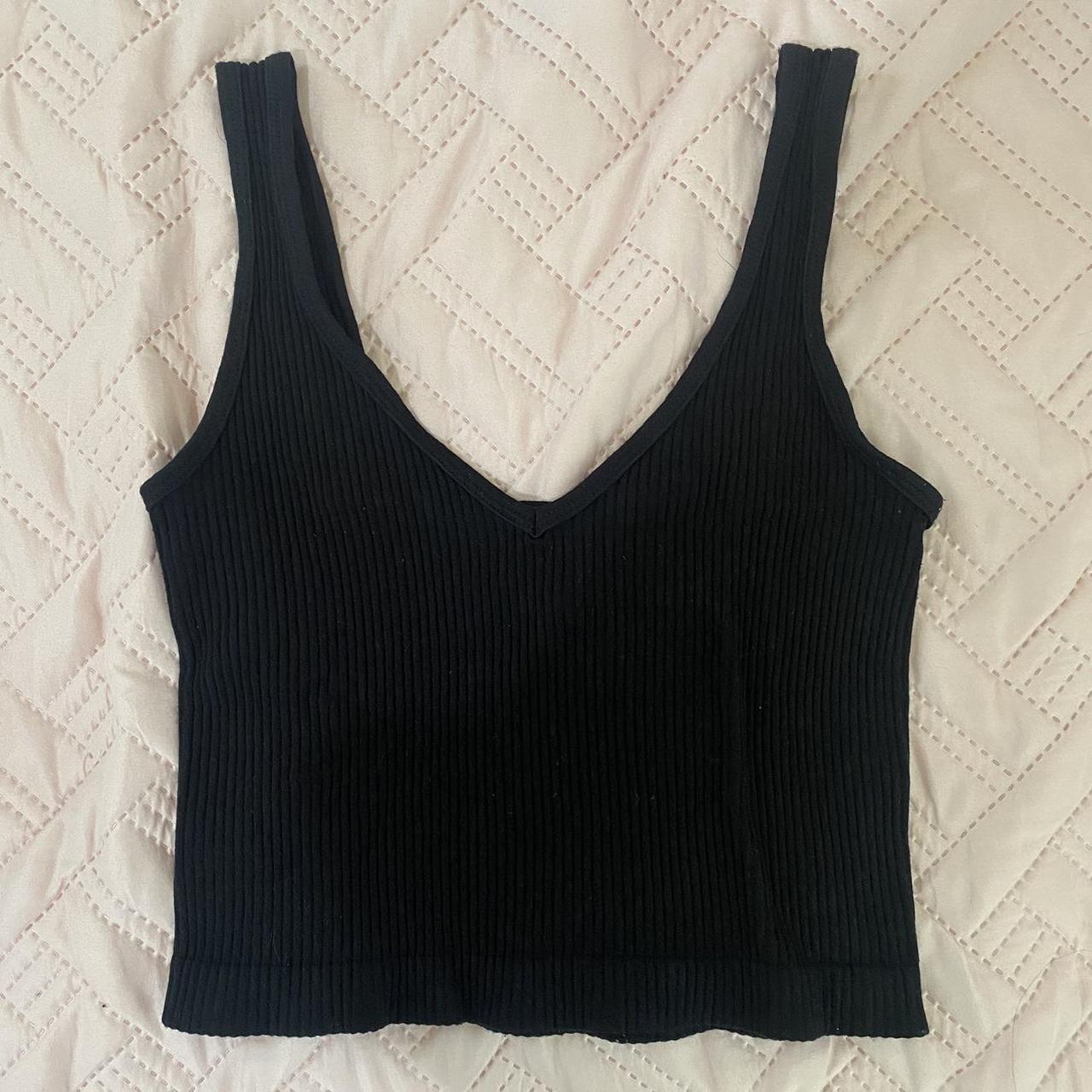 black plunging / contour v neck tank top soo... - Depop