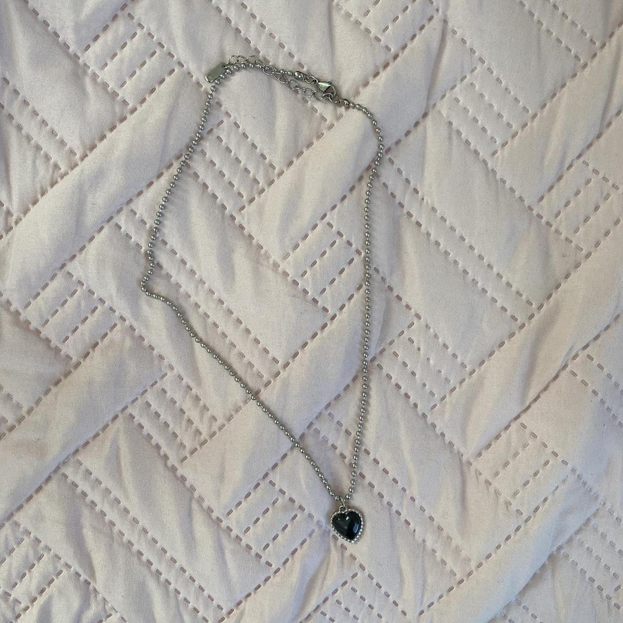 adjustable black heart silver necklace used but... Depop