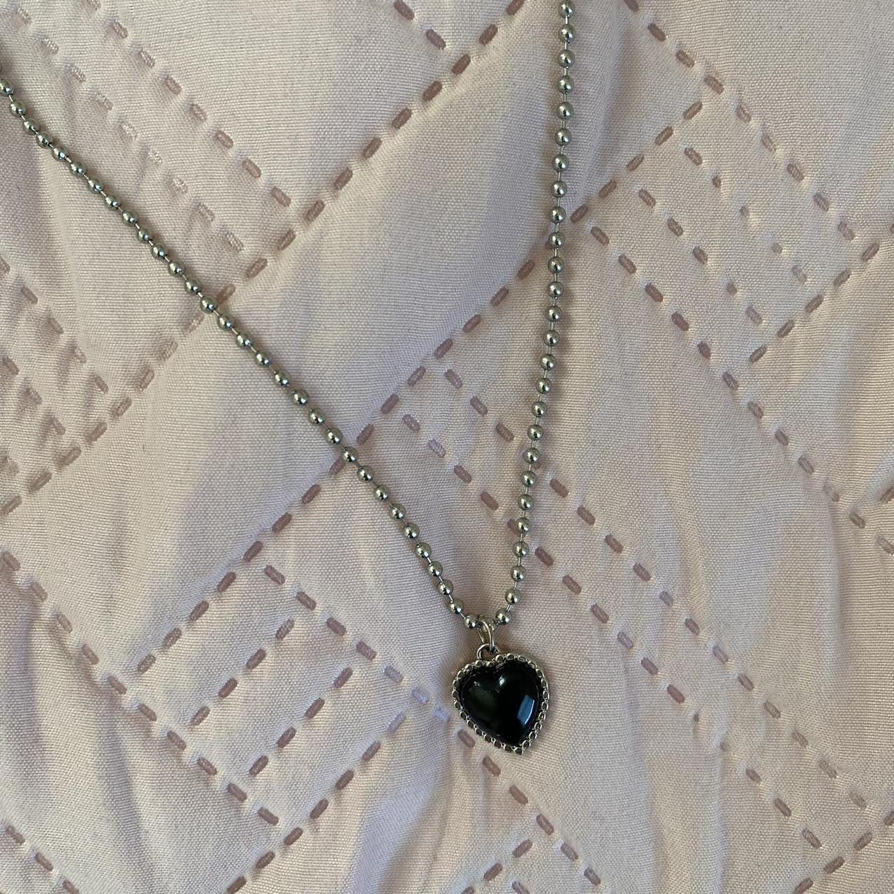 adjustable black heart silver necklace used but... Depop