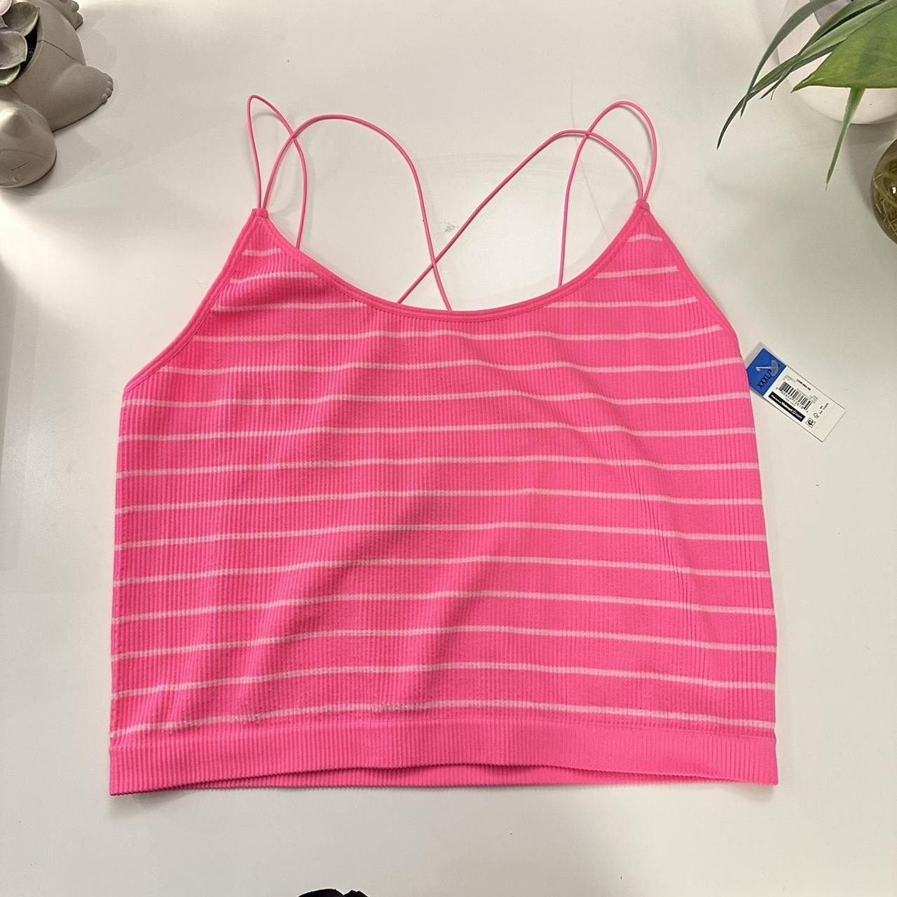 No Boundaries Hot Pink White Stripes Stretchy Crop - Depop