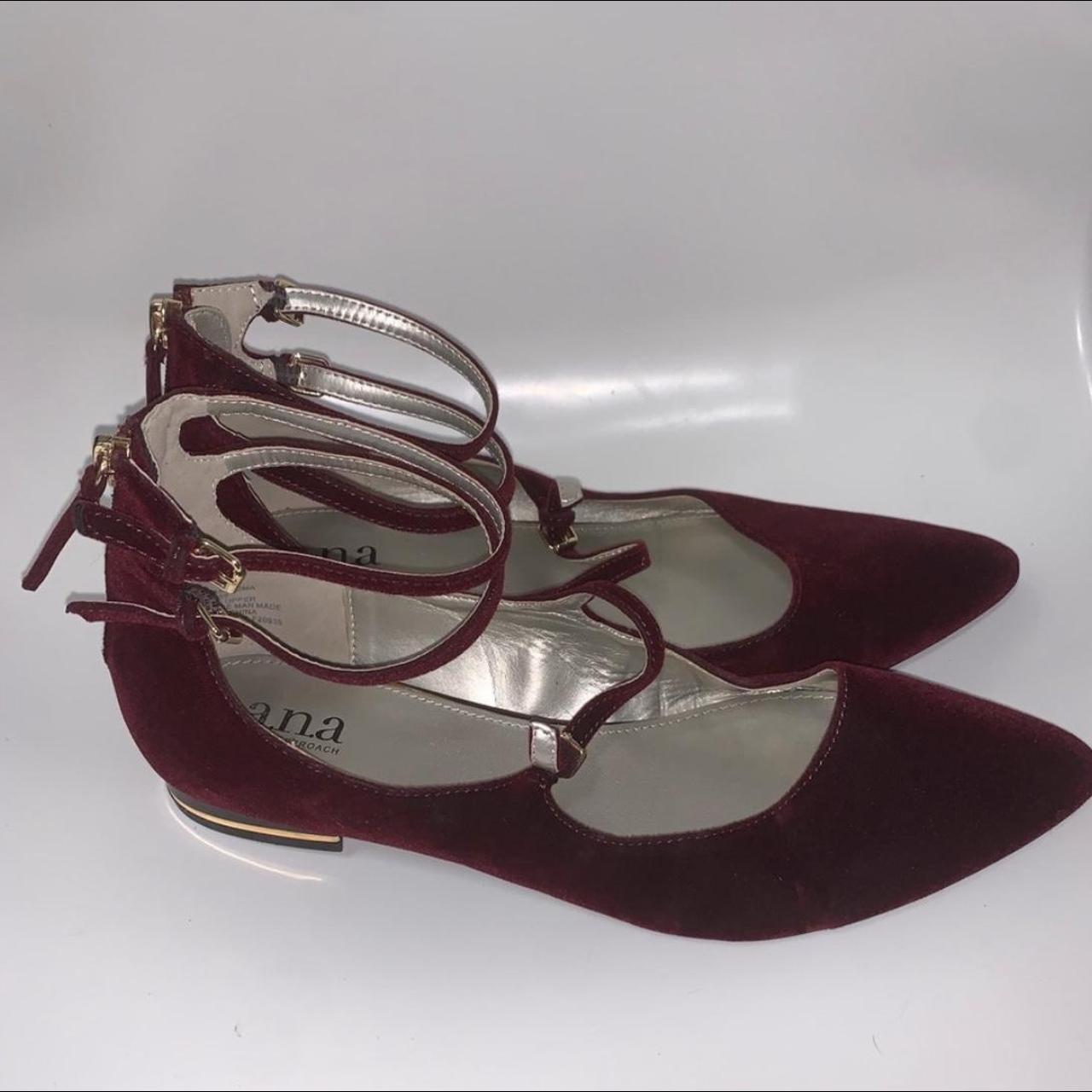 strappy burgundy sandals