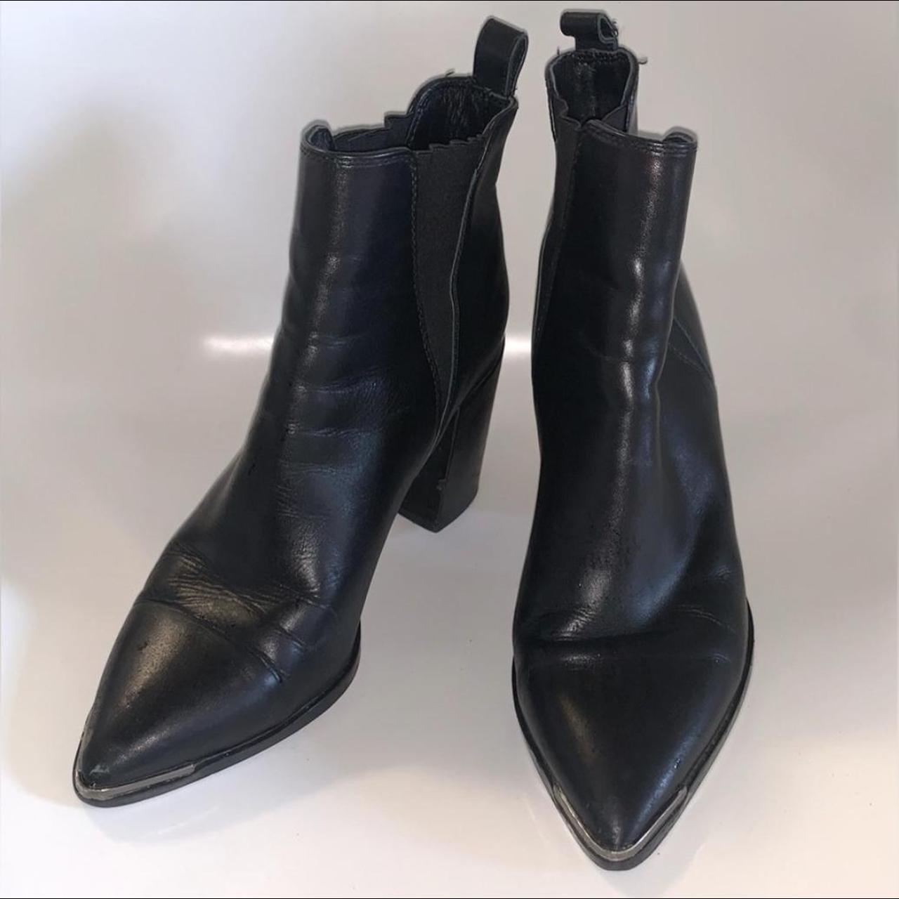 Tony Bianco Black Leather Ankle Heeled Boots Size... - Depop