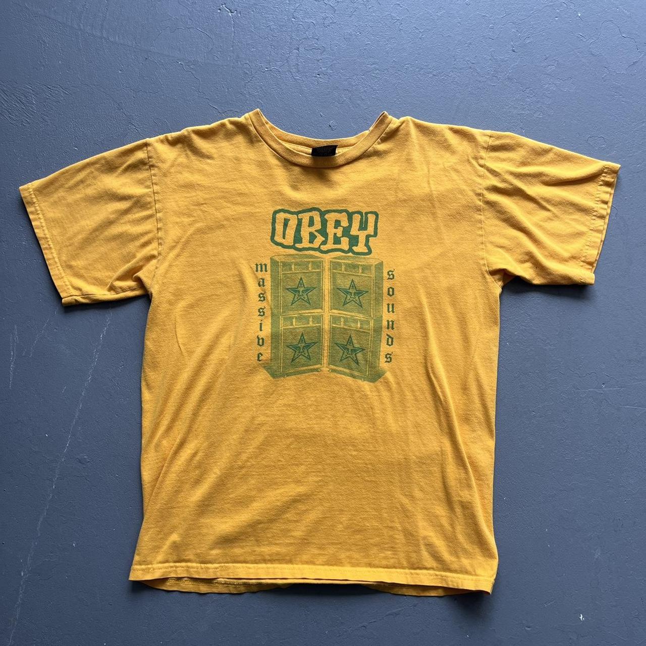 Obey Men's Yellow and Green T-shirt