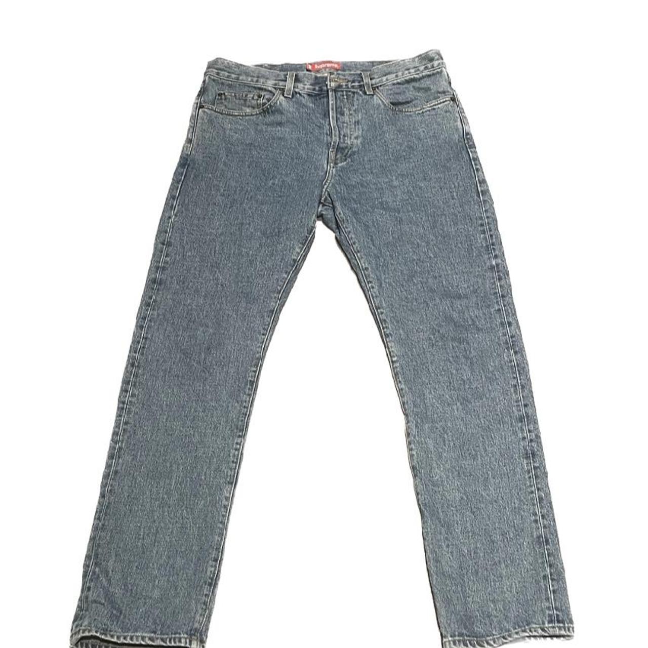 Supreme Blue Denim Jeans Waist: 34. Length:... - Depop