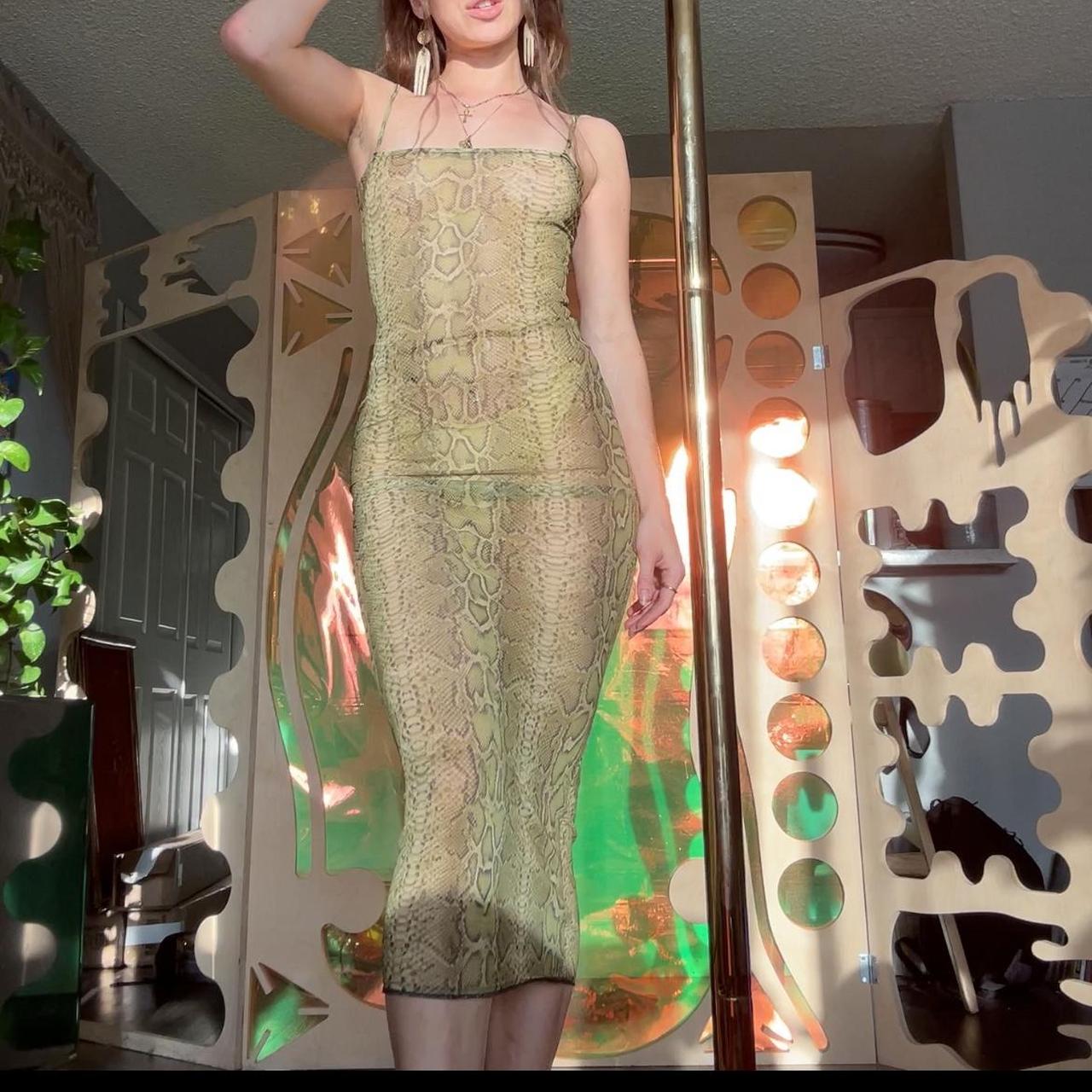 BODYCON SNAKE SHEER DRESS 🐍 Has a lot of stretch... - Depop