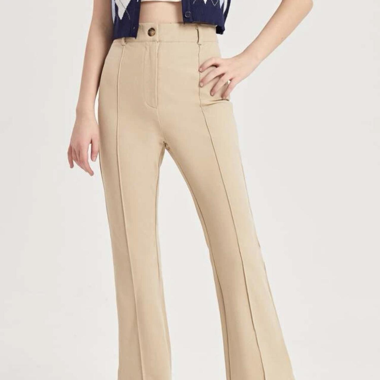 beige girls size 16 flair pants from shein - Depop