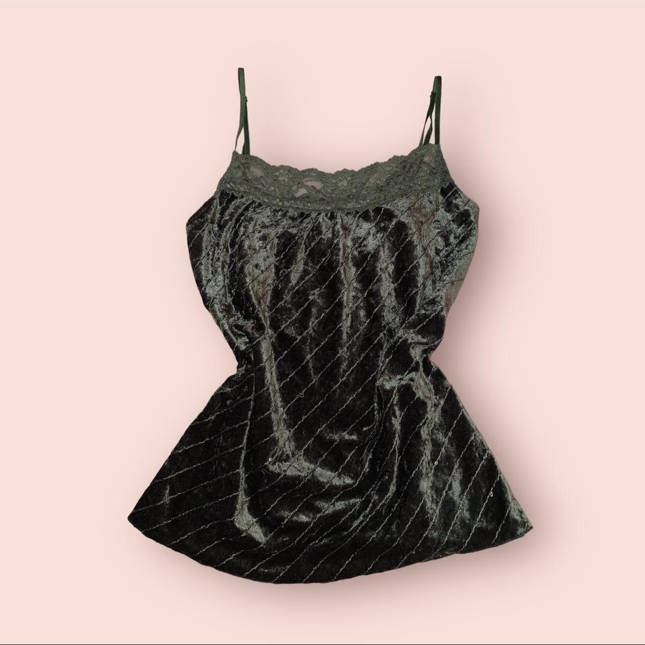 Y2k green velvet lace tank top with sequins ♡ Size... Depop