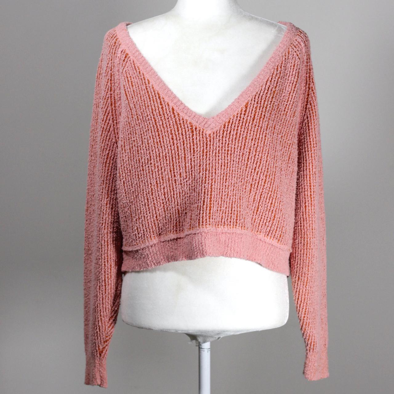 Free People High Low V Neck Cropped Pink and Orange Depop