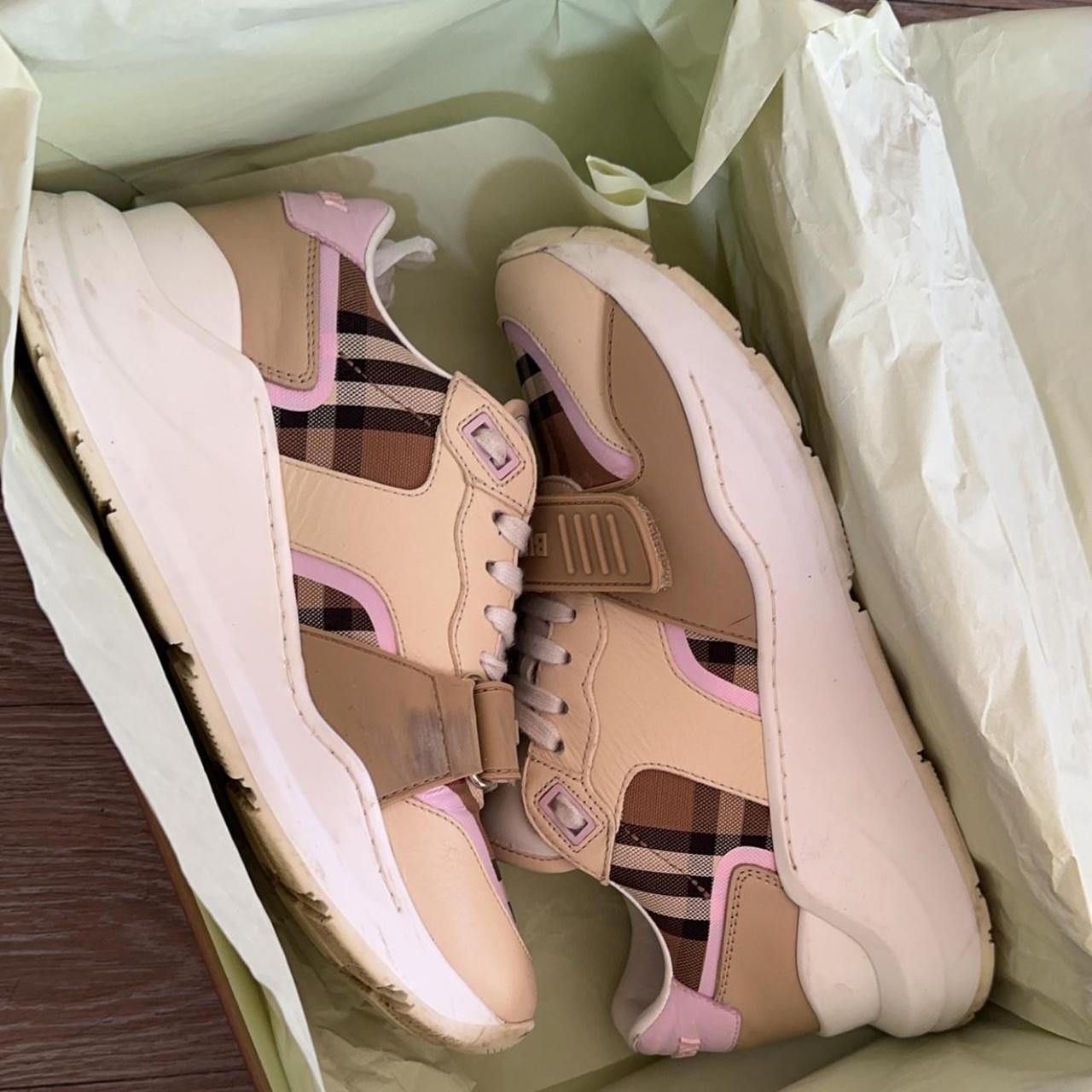 Burberry trainers pink tan Worn no more than 5. Depop