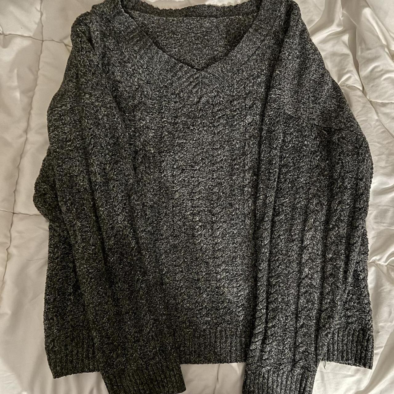 grey knitted sweater 🐚 collar is stretched out a... - Depop