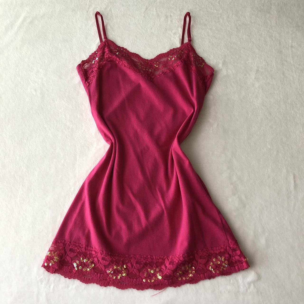 hot pink vintage 2000s lace and iridescent sequin... - Depop