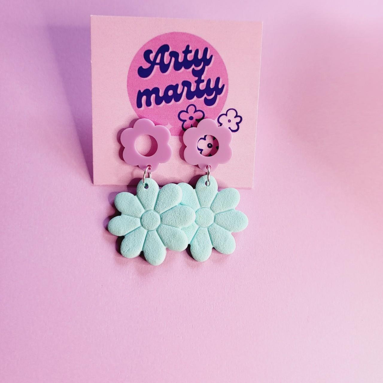 Lilac and mint flower power earrings. Zerowaste... Depop