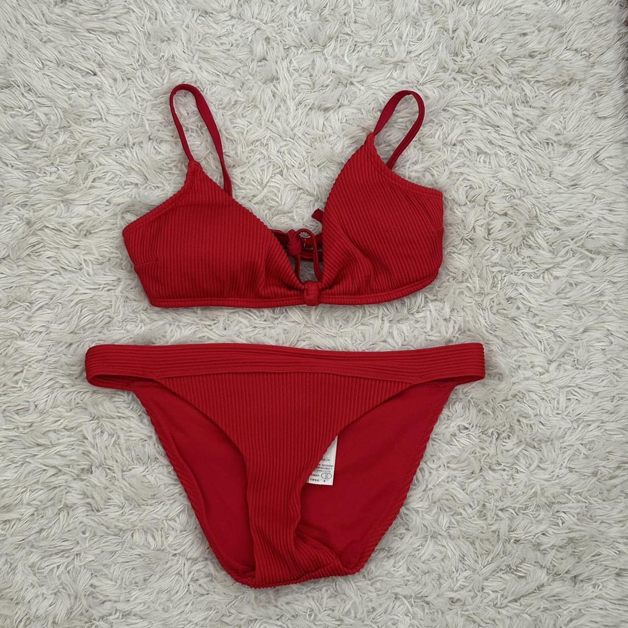 Red Ribbed Hollister Bikini top and bottom set size