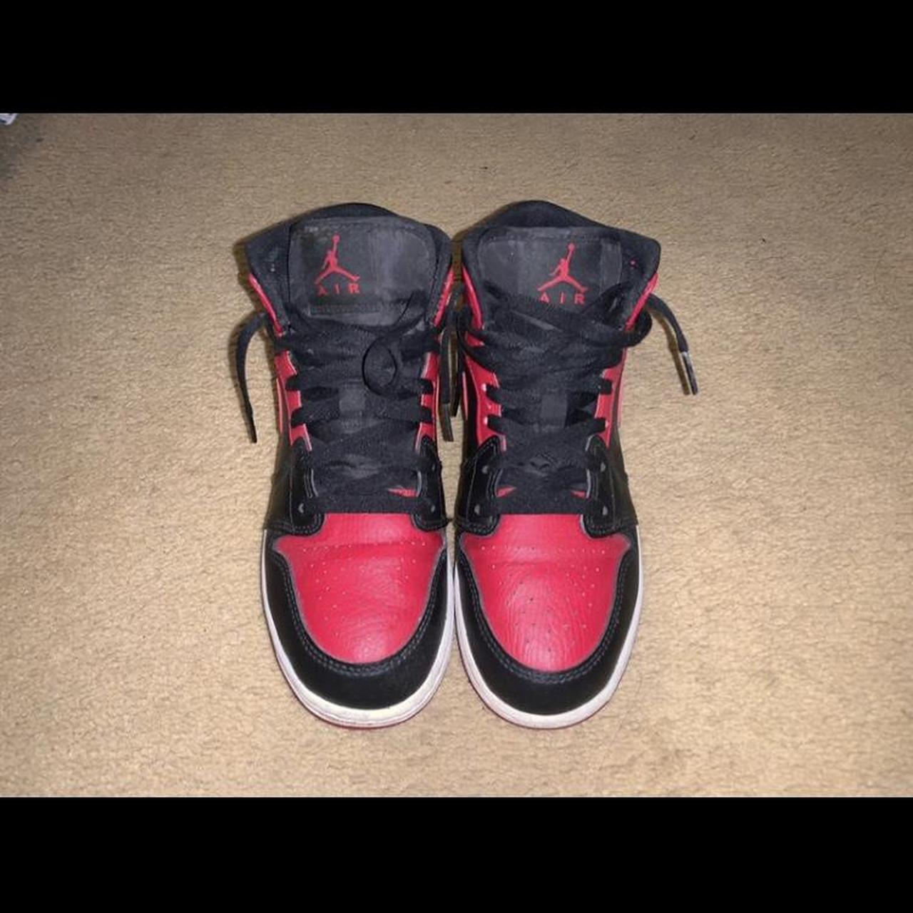 Jordan Women's Red and Black Trainers Depop