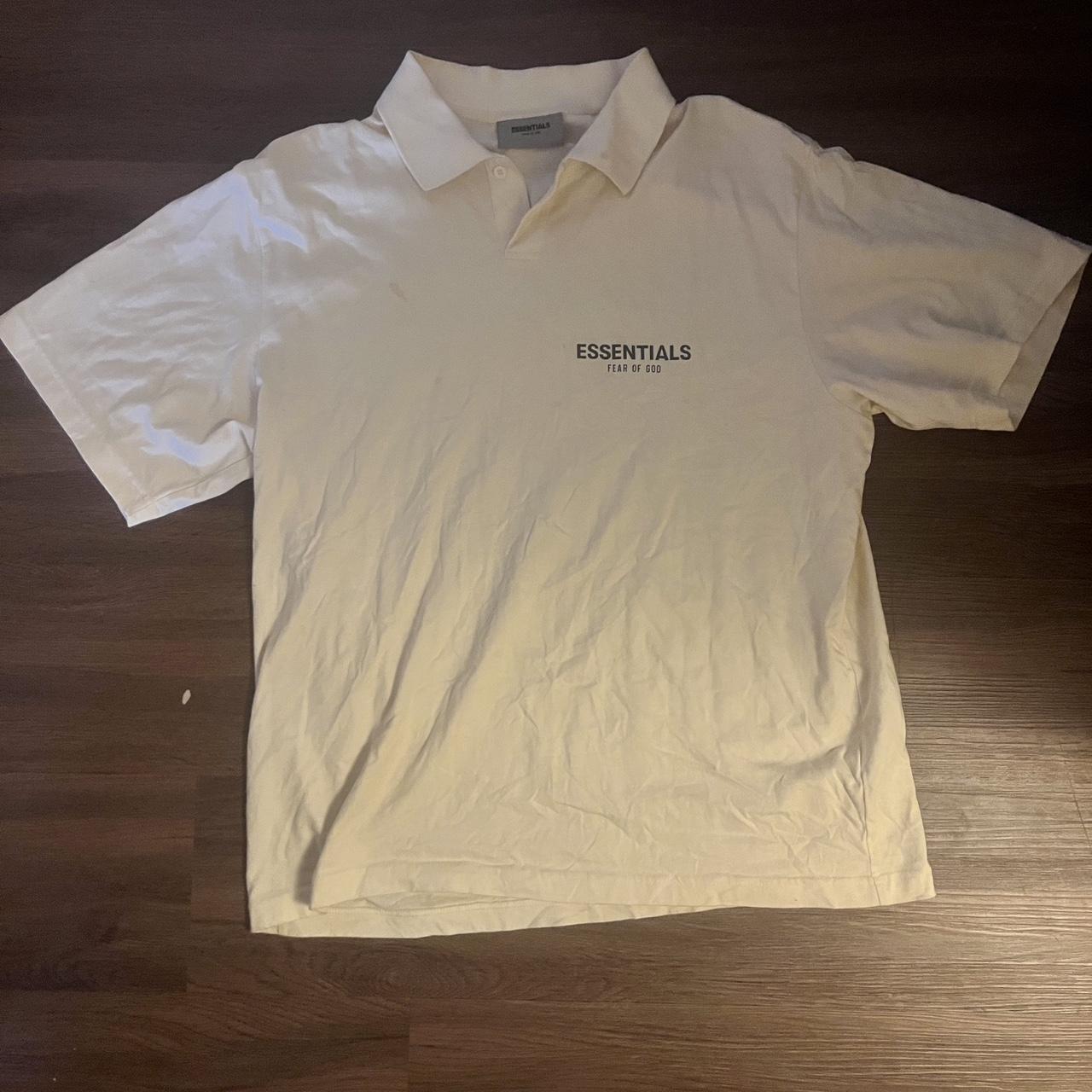fear of god essentials beige polo, size medium, fits...