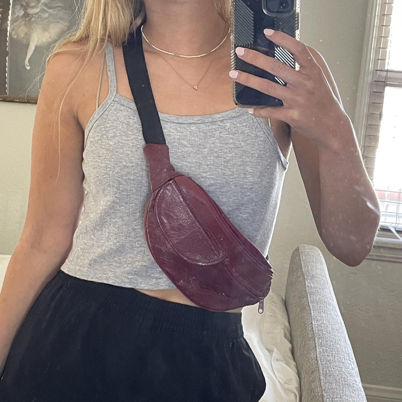 Dark red leather fanny pack Got from a flea... - Depop
