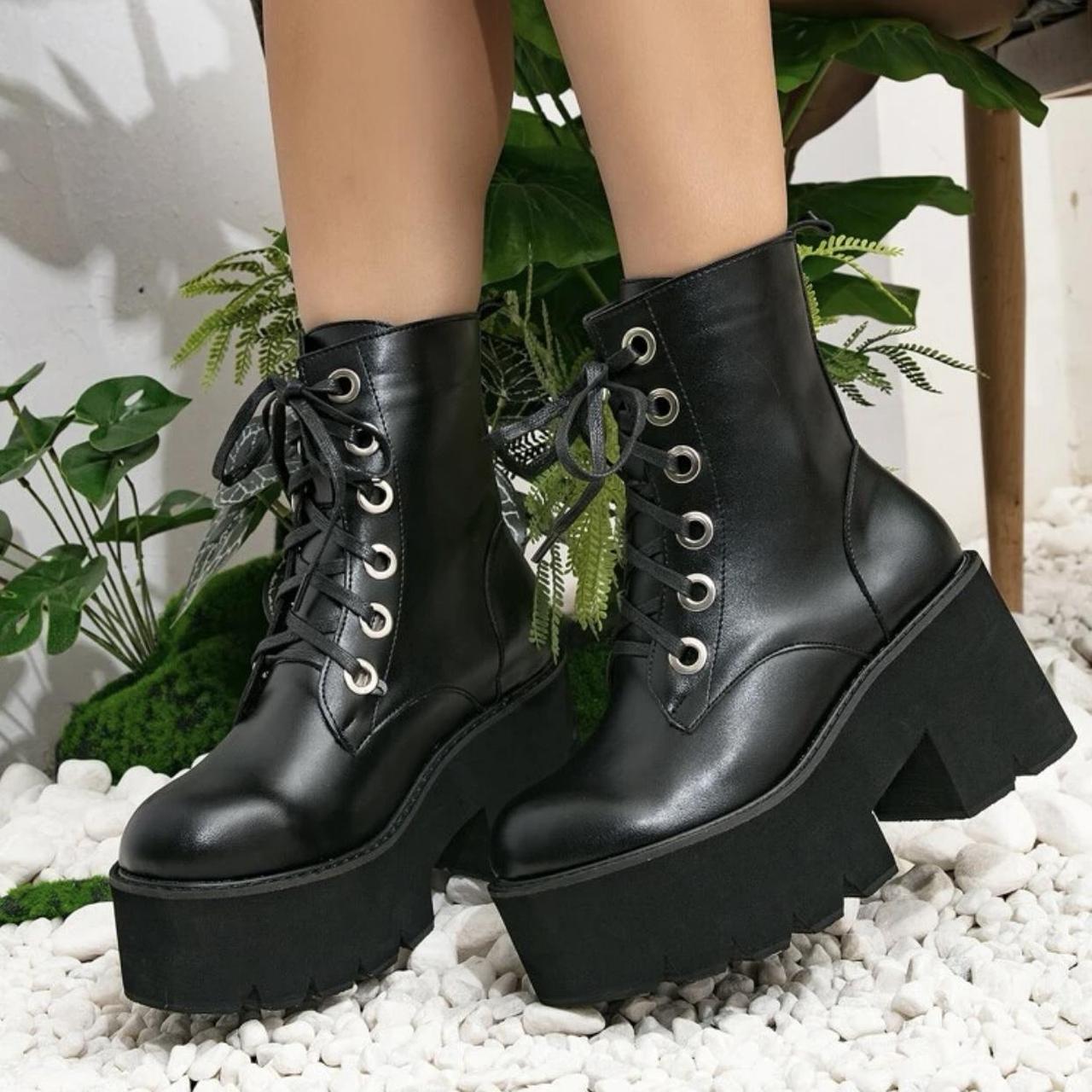 Lace up platform boots Worn once, still in great... - Depop