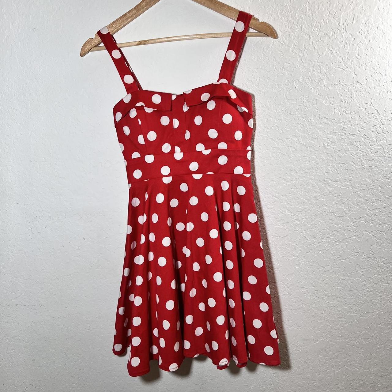 Retro red polka dot corset dress Sz small Lined on... - Depop