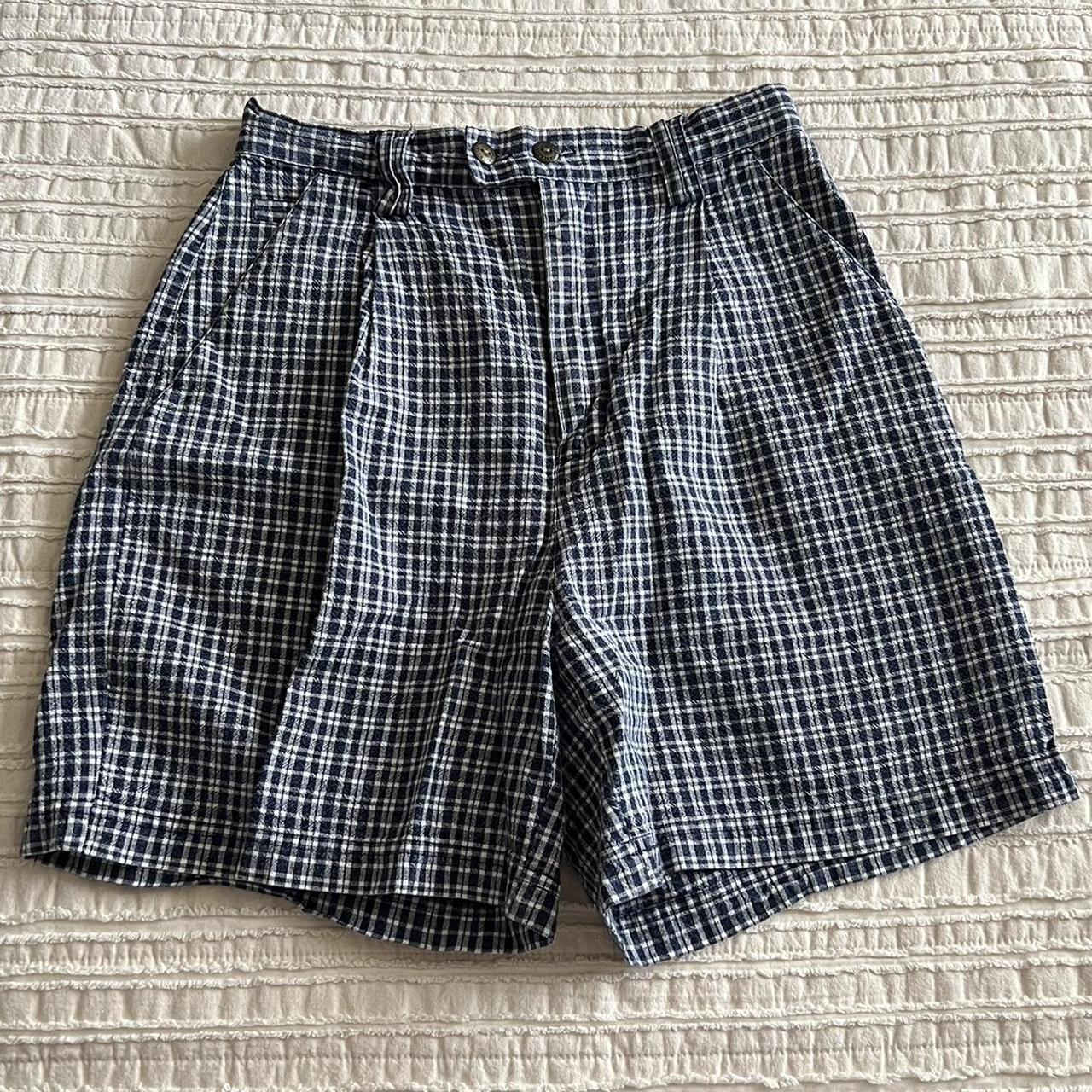 Vintage Navy Plaid/Gingham Shorts Brand... Depop